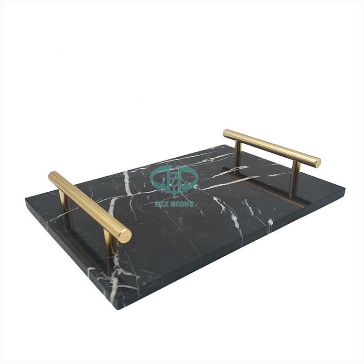 Black Marble Tray With Gold Handles